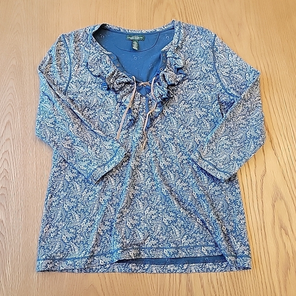 Ralph Lauren Tops - Ralph Lauren Peasant Top Large Ruffles Drawstring Floral Cottagecore‎ Blouse